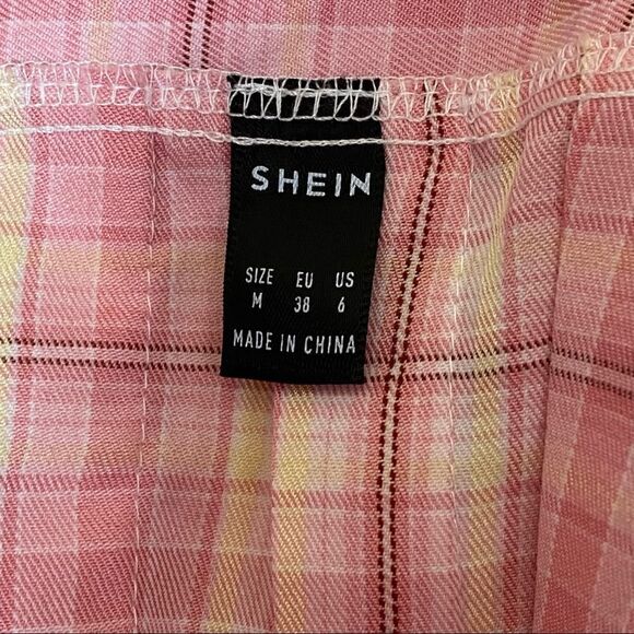 SHEIN Plaid Skirt Pleated Mini Pink Yellow Medium Party Club - Picture 4 of 10